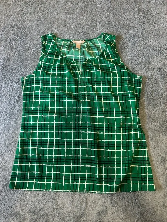 Banana Republic Green Plaid Sleeveless Split Neck Blouse Top Medium - Picture 7 of 8